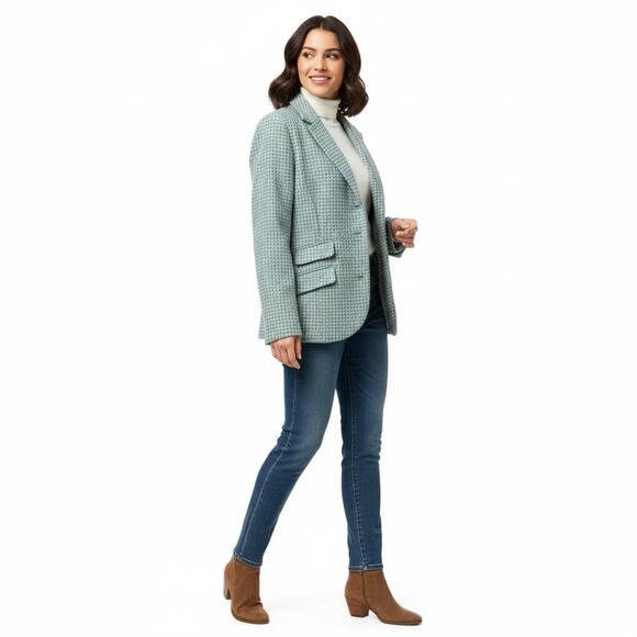 L.L. Bean Blue Houndstooth Wool Blend Jacket Coat Size 20 Petite - Picture 1 of 14